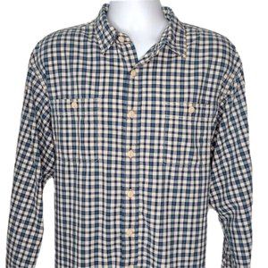 Polo White Blue Lightweight Flannel Check Plaid Button Up Shirt Men XL